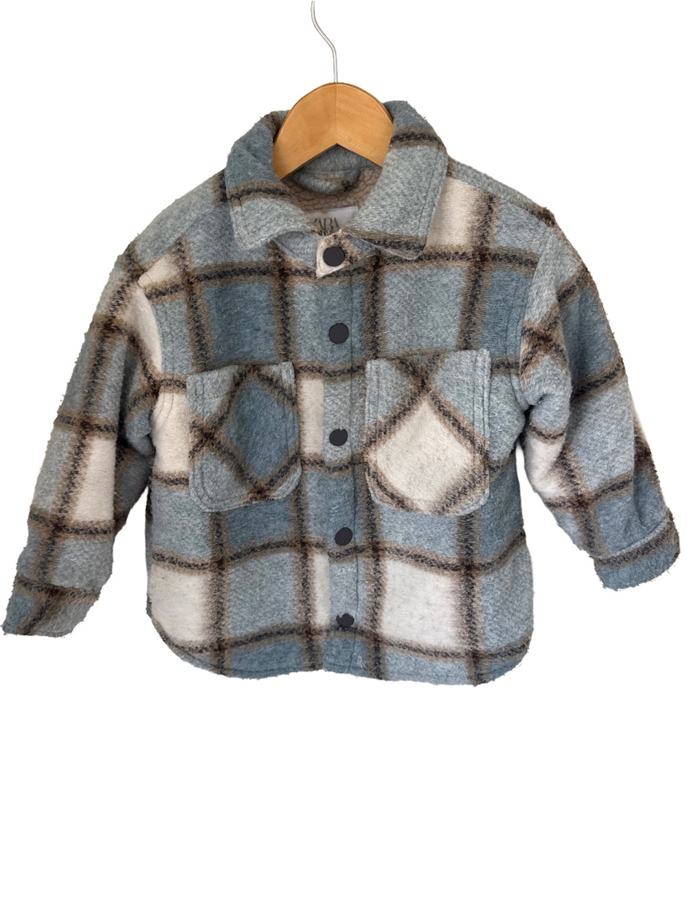Zara Kids Blue & Cream Plaid Sherpa Jacket Size 2/3 Years